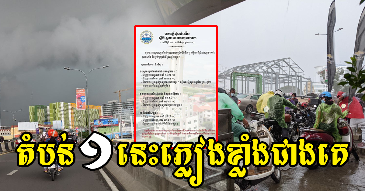 ថ្ងៃស្អែកភ្លៀងខ្លាំង! អ្នករស់នៅតំបន់មួយនេះបង្កើនការប្រុងប្រយ័ត្ន និងត្រៀមអាវភ្លៀងផងមុនពេលចេញក្រៅ